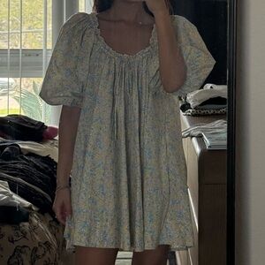 for love & lemons floral print puff sleeve mini dress